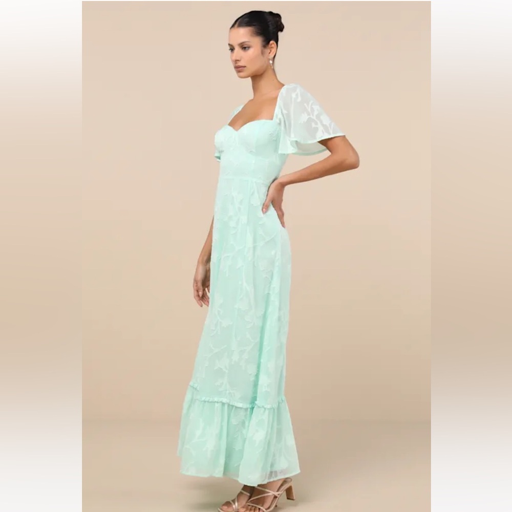 Lulus Tailor Made For You Mint Green Jacquard Lace-Up Maxi Dress - Picture 4 of 12